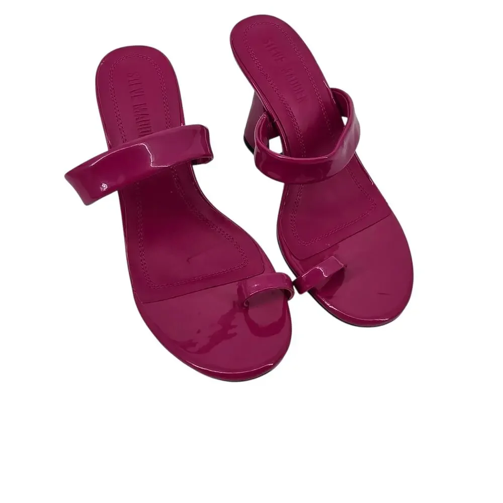 NWOT Steve Madden Pink Patent Renie Flared Heel Slip On Mule Sandals Size 7.5